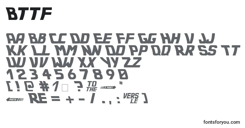 Fuente Bttf - alfabeto, números, caracteres especiales