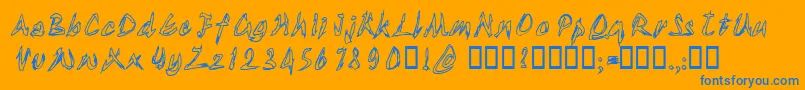 Tornupandlovingit-Schriftart – Blaue Schriften auf orangefarbenem Hintergrund