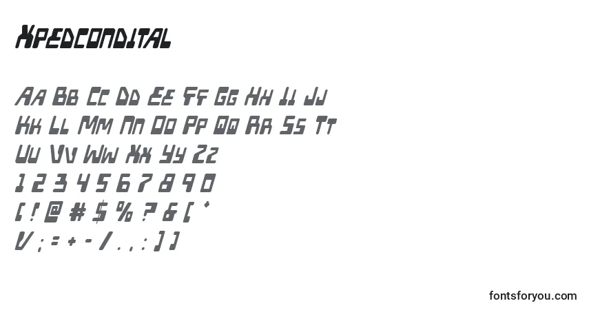Schriftart Xpedcondital – Alphabet, Zahlen, spezielle Symbole