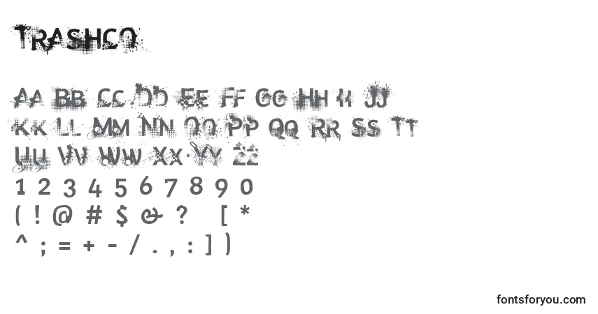 A fonte Trashco – alfabeto, números, caracteres especiais