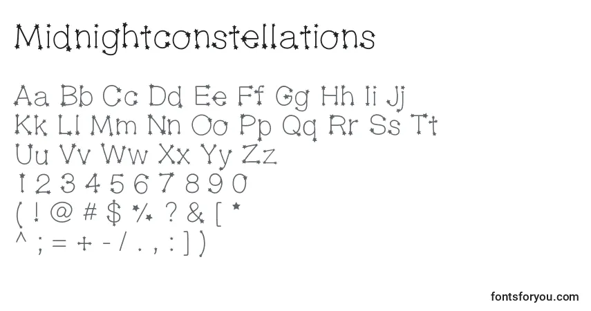 Czcionka Midnightconstellations – alfabet, cyfry, specjalne znaki
