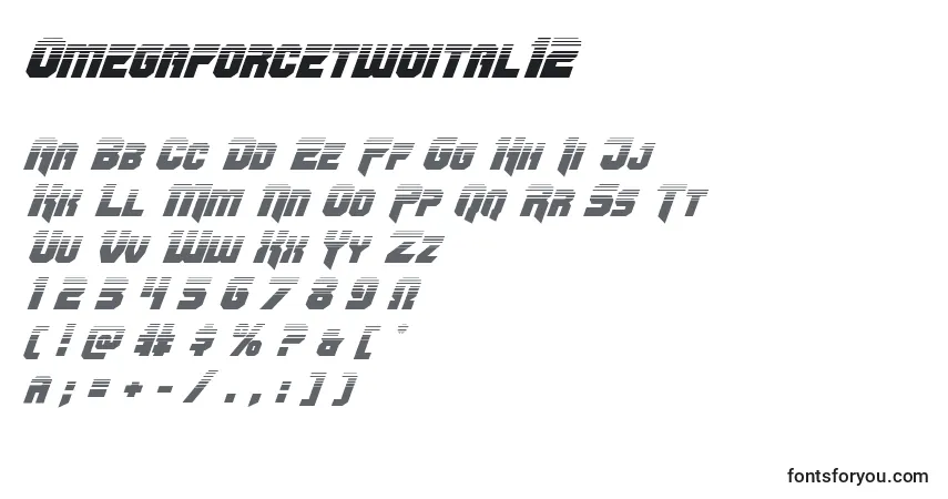 Czcionka Omegaforcetwoital12 – alfabet, cyfry, specjalne znaki