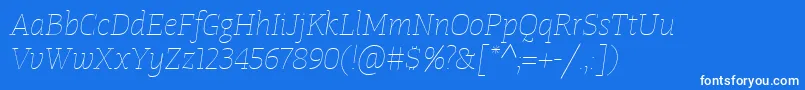 Fonte TangerserifmediumulUltralightitalic – fontes brancas em um fundo azul