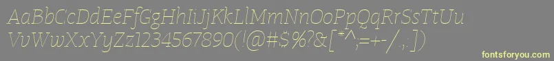 TangerserifmediumulUltralightitalic-fontti – keltaiset fontit harmaalla taustalla