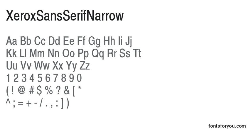 Czcionka XeroxSansSerifNarrow – alfabet, cyfry, specjalne znaki