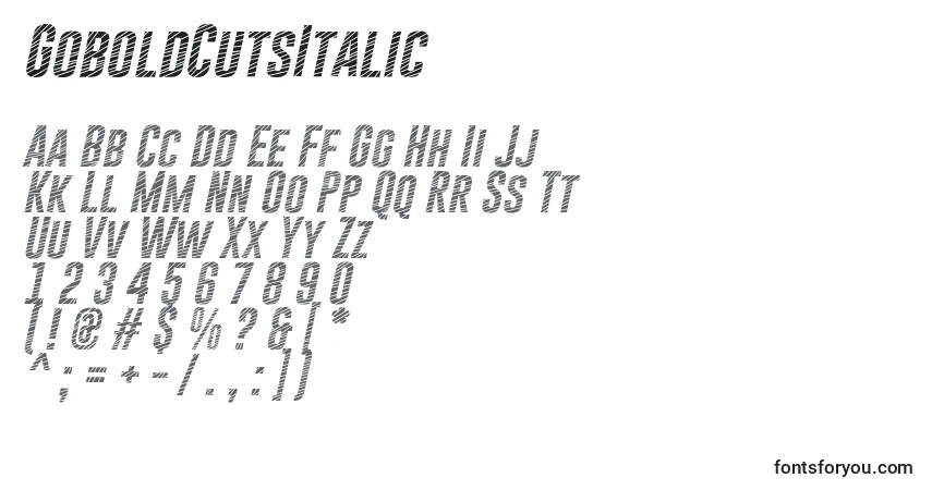 Шрифт GoboldCutsItalic – алфавит, цифры, специальные символы