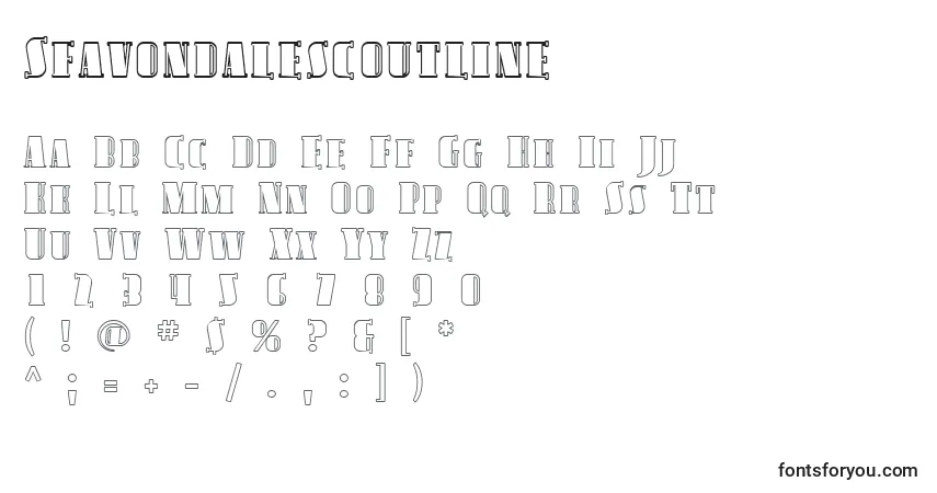 A fonte Sfavondalescoutline – alfabeto, números, caracteres especiais