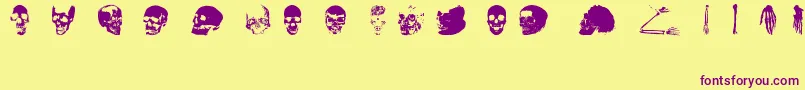 フォントOldSkullHellron – 紫色のフォント、黄色の背景
