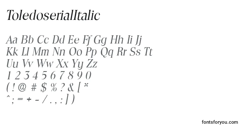 Шрифт ToledoserialItalic – алфавит, цифры, специальные символы