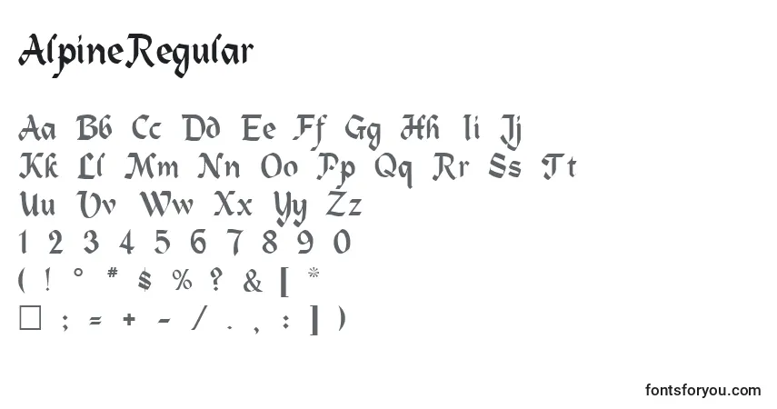 Schriftart AlpineRegular – Alphabet, Zahlen, spezielle Symbole