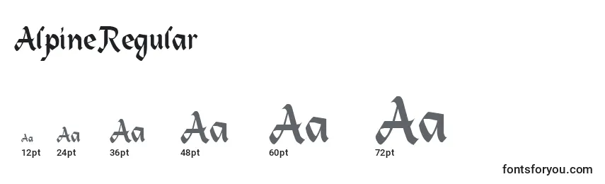Размеры шрифта AlpineRegular