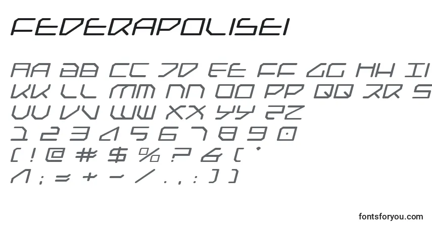 Schriftart Federapolisei – Alphabet, Zahlen, spezielle Symbole