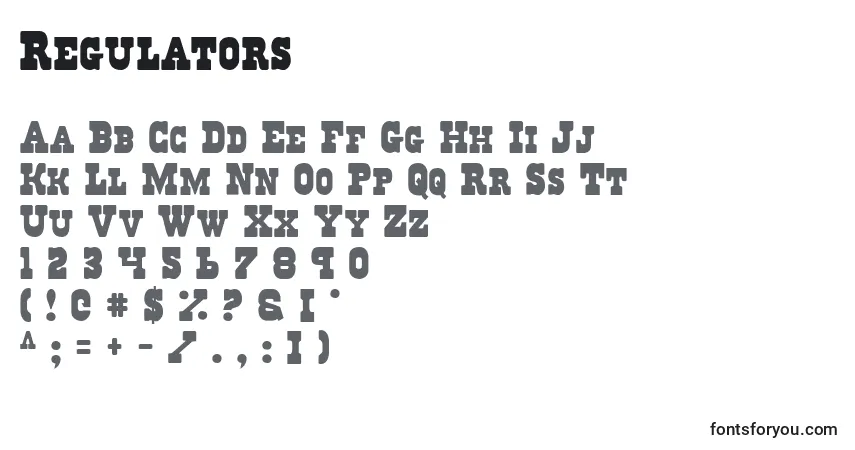 Czcionka Regulators – alfabet, cyfry, specjalne znaki