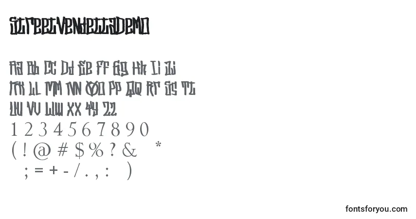 A fonte StreetVendettaDemo (88669) – alfabeto, números, caracteres especiais