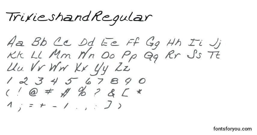 A fonte TrixieshandRegular – alfabeto, números, caracteres especiais