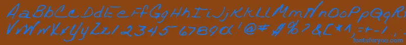 TrixieshandRegular-Schriftart – Blaue Schriften auf braunem Hintergrund
