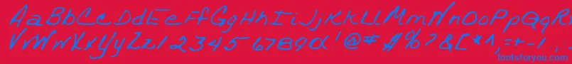 TrixieshandRegular-Schriftart – Blaue Schriften auf rotem Hintergrund