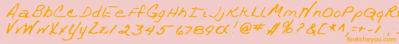 フォントTrixieshandRegular – オレンジの文字がピンクの背景にあります。