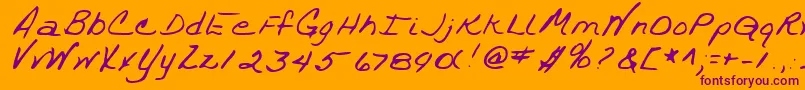 TrixieshandRegular-Schriftart – Violette Schriften auf orangefarbenem Hintergrund