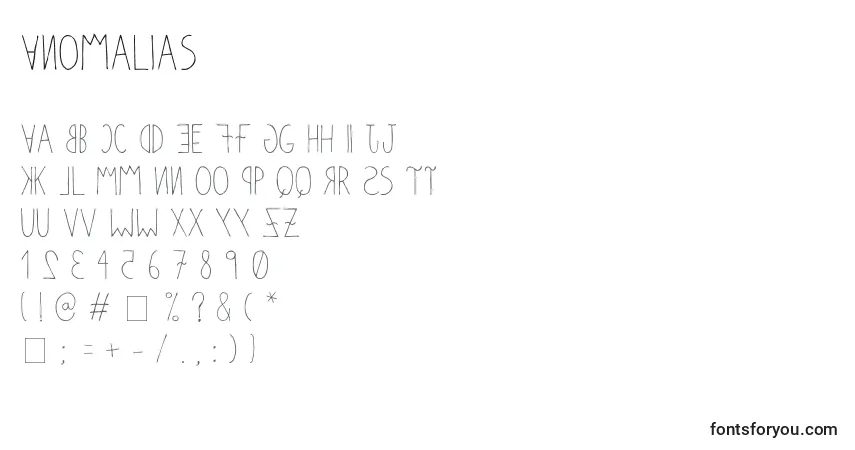 A fonte Anomalias – alfabeto, números, caracteres especiais