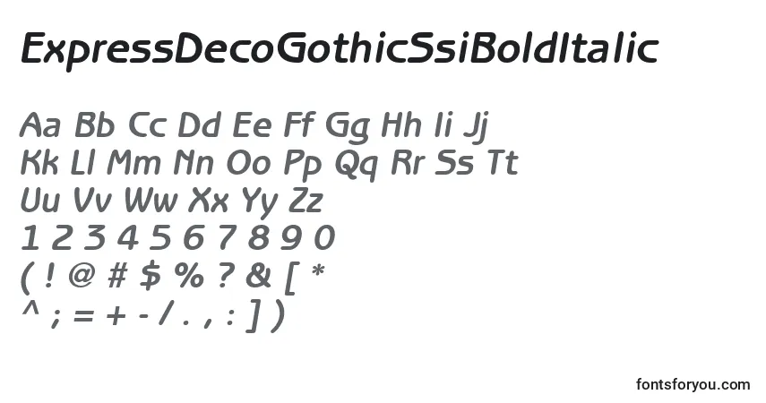 A fonte ExpressDecoGothicSsiBoldItalic – alfabeto, números, caracteres especiais