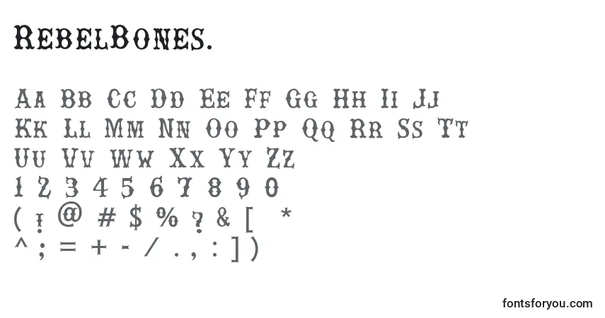 A fonte RebelBones. – alfabeto, números, caracteres especiais