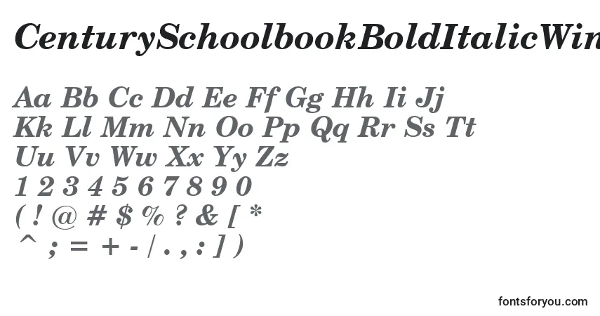 Schriftart CenturySchoolbookBoldItalicWin95bt – Alphabet, Zahlen, spezielle Symbole