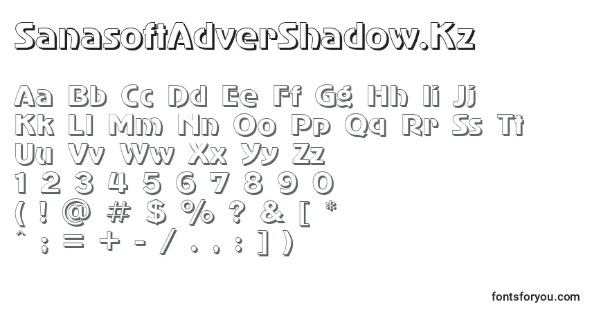 Fuente SanasoftAdverShadow.Kz - alfabeto, números, caracteres especiales