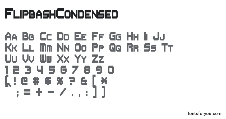 A fonte FlipbashCondensed – alfabeto, números, caracteres especiais