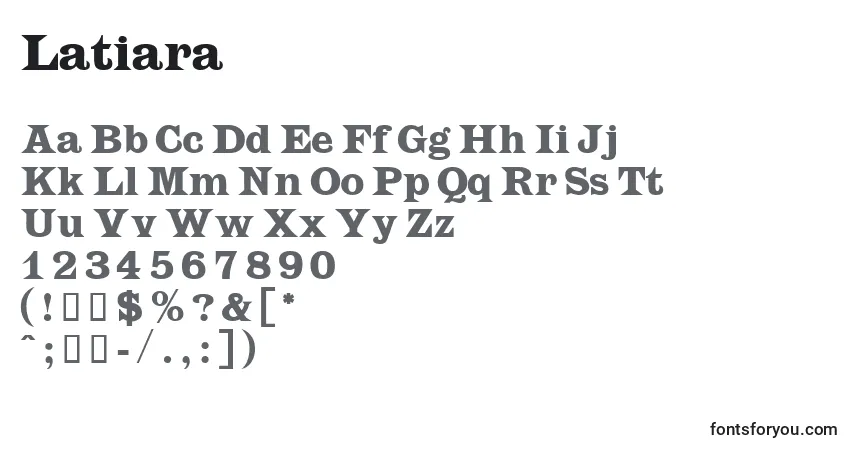 A fonte Latiara – alfabeto, números, caracteres especiais