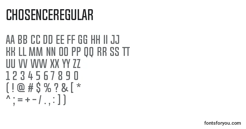 A fonte ChosenceRegular – alfabeto, números, caracteres especiais