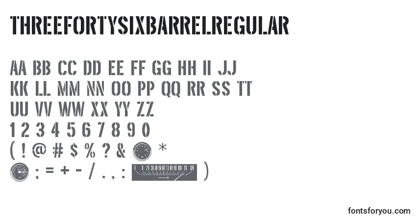 Czcionka ThreefortysixbarrelRegular – alfabet, cyfry, specjalne znaki