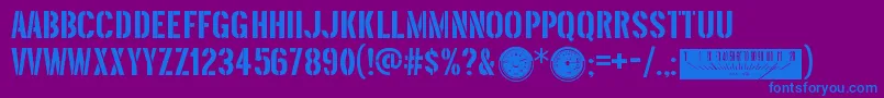 ThreefortysixbarrelRegular-Schriftart – Blaue Schriften auf violettem Hintergrund