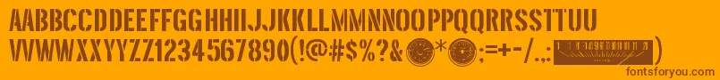 ThreefortysixbarrelRegular-Schriftart – Braune Schriften auf orangefarbenem Hintergrund