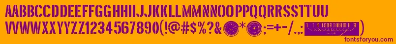 Weitere Informationen zur ThreefortysixbarrelRegular-Schriftart ThreefortysixbarrelRegular-Schriftart – Violette Schriften auf orangefarbenem Hintergrund