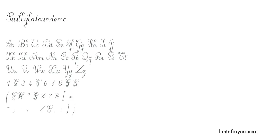Schriftart Suillylatourdemo – Alphabet, Zahlen, spezielle Symbole