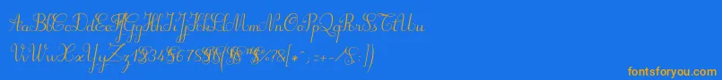 フォントSuillylatourdemo – オレンジ色の文字が青い背景にあります。