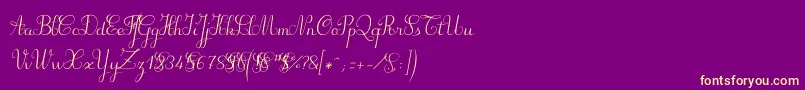 Suillylatourdemo-Schriftart – Gelbe Schriften auf violettem Hintergrund