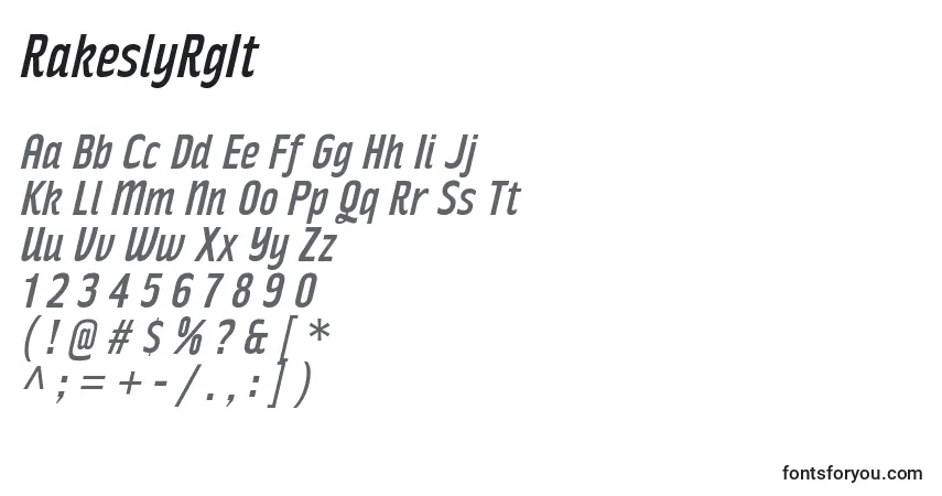 Schriftart RakeslyRgIt – Alphabet, Zahlen, spezielle Symbole