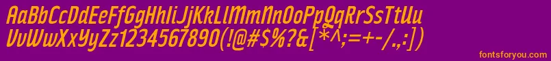 RakeslyRgIt-fontti – oranssit fontit violetilla taustalla