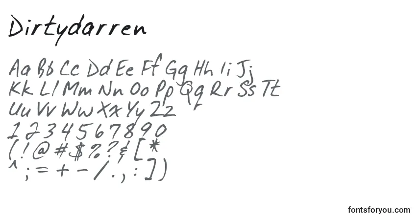 Czcionka Dirtydarren – alfabet, cyfry, specjalne znaki