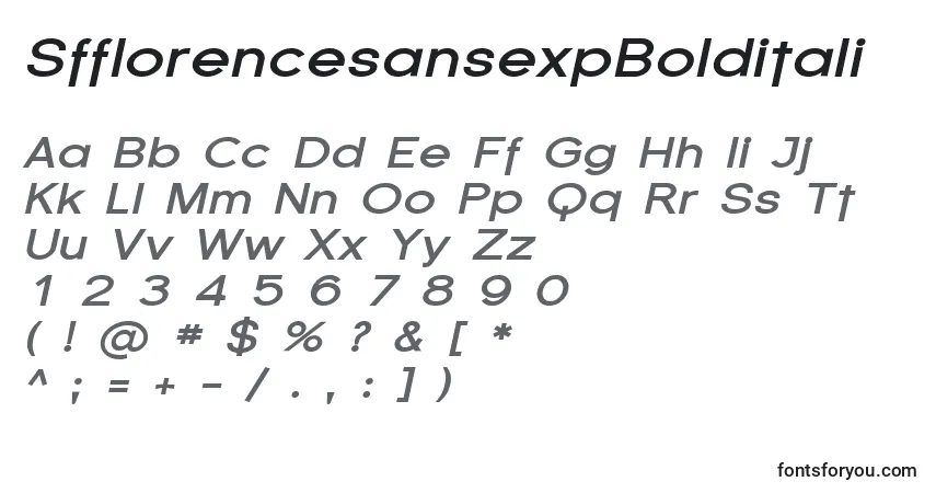 Шрифт SfflorencesansexpBolditali – алфавит, цифры, специальные символы