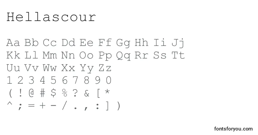 Schriftart Hellascour – Alphabet, Zahlen, spezielle Symbole