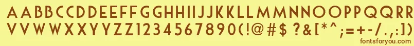 フォントMouseDeco – 茶色の文字が黄色の背景にあります。