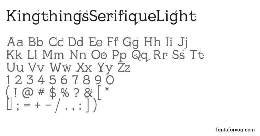 A fonte KingthingsSerifiqueLight – alfabeto, números, caracteres especiais
