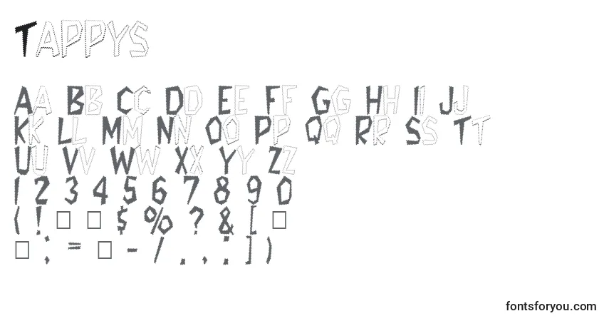 Schriftart Tappys – Alphabet, Zahlen, spezielle Symbole