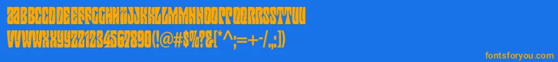 フォントMojostd – オレンジ色の文字が青い背景にあります。