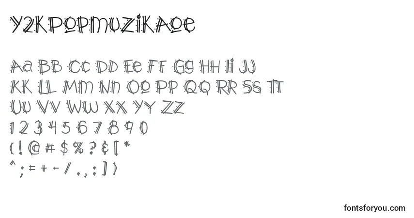 A fonte Y2kPopmuzikAoe – alfabeto, números, caracteres especiais
