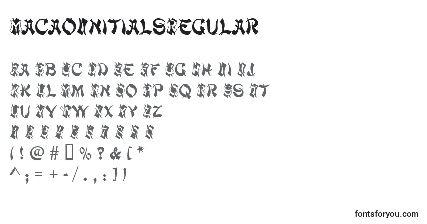 Czcionka MacaoInitialsRegular – alfabet, cyfry, specjalne znaki