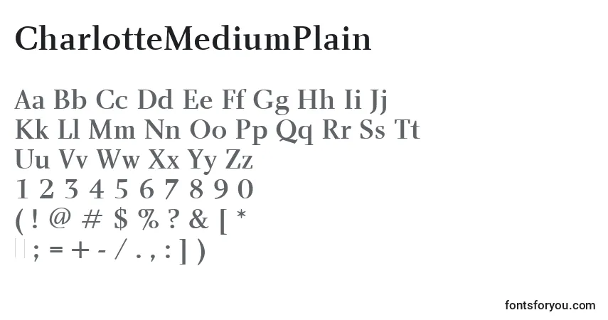 A fonte CharlotteMediumPlain – alfabeto, números, caracteres especiais